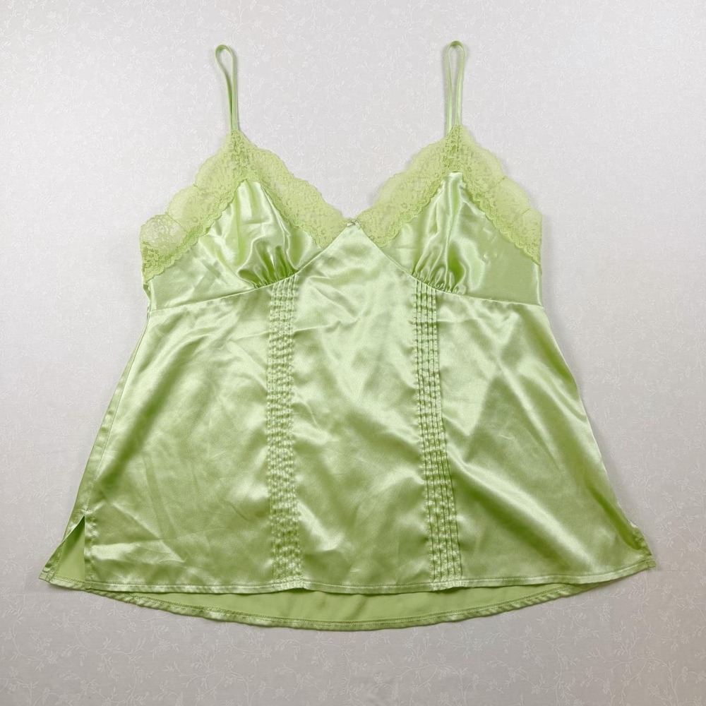 Vintage Delicates Lime Green Lace Satin Cami — Size Medium